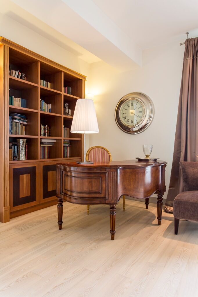 Classic interior with antique and bookshelf