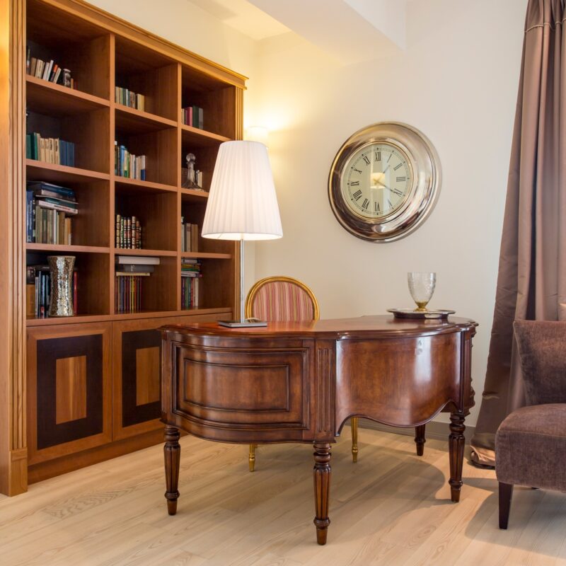 Classic interior with antique and bookshelf