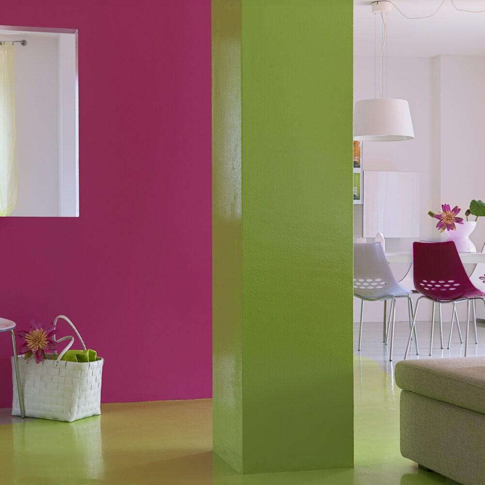 interior of a Modern Living Room with Colored Walls