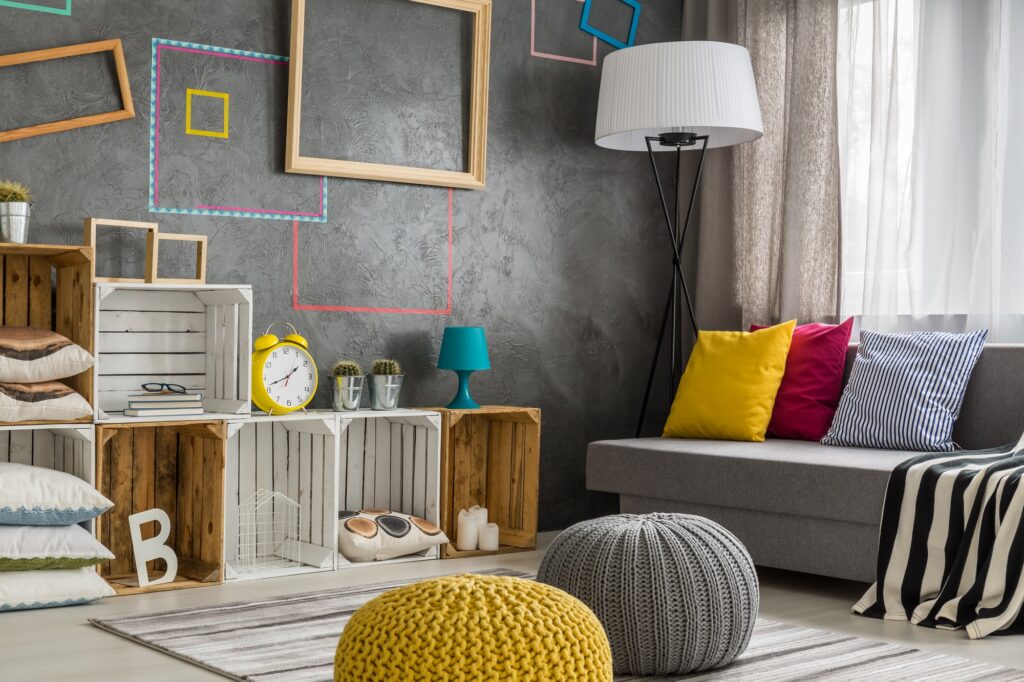 Living room with diy regale